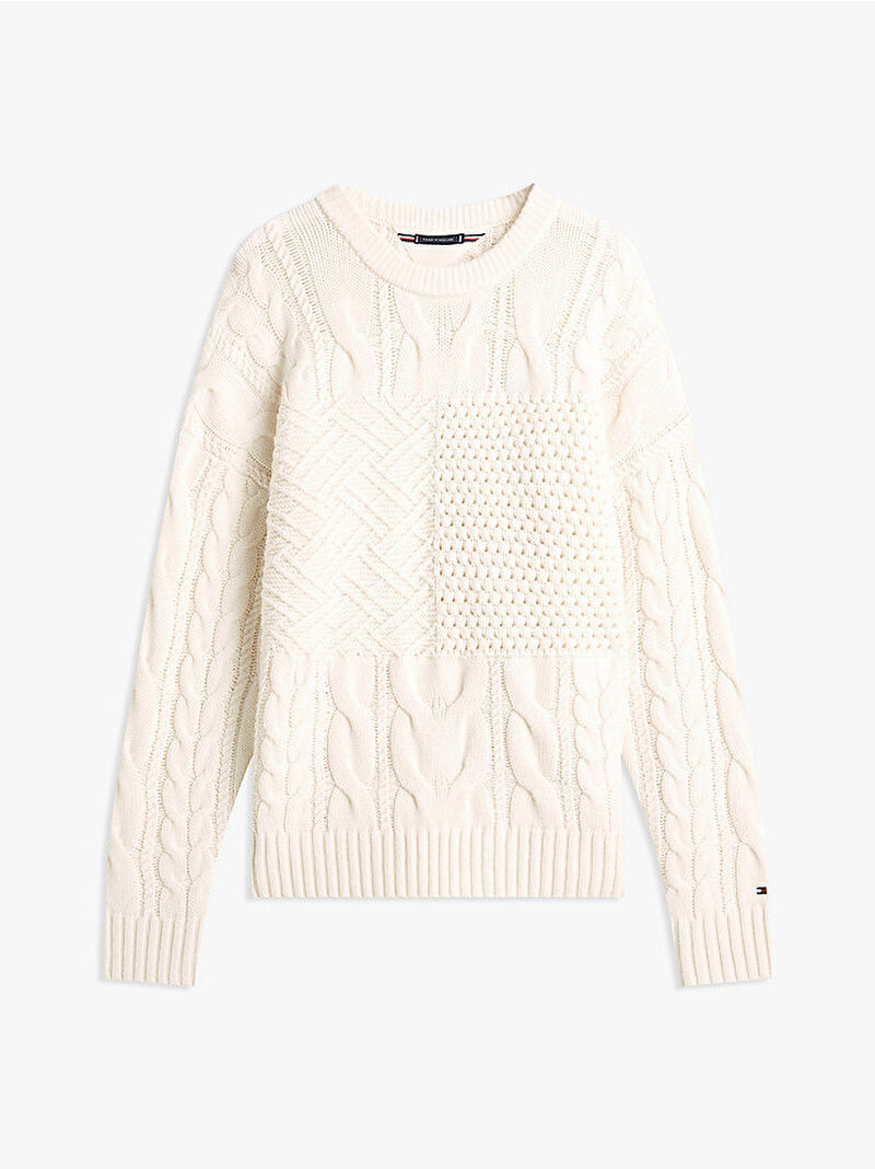 Erkek Aran Flag Cable Crew Kazak Beyaz MW0MW42584Z00