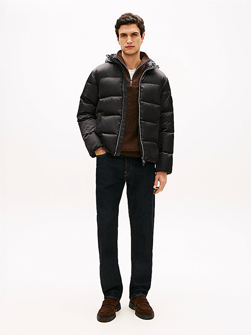 Erkek Crest Down Hooded Puffer Mont Siyah MW0MW42872BDS