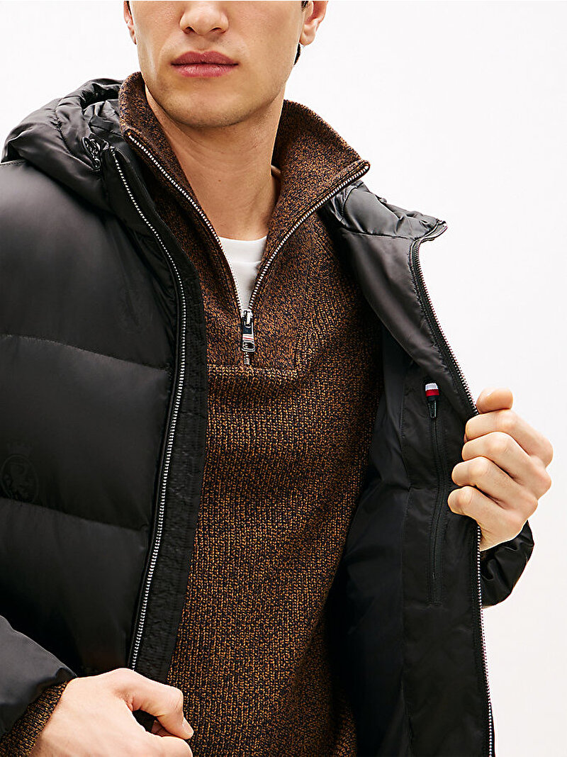 Erkek Crest Down Hooded Puffer Mont Siyah MW0MW42872BDS