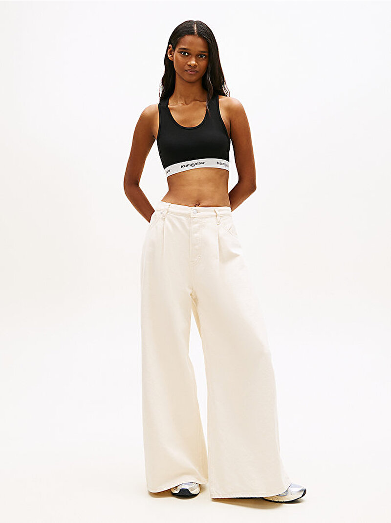 Kadın TJW Crop Tape T-shirt Siyah DW0DW22762BDS