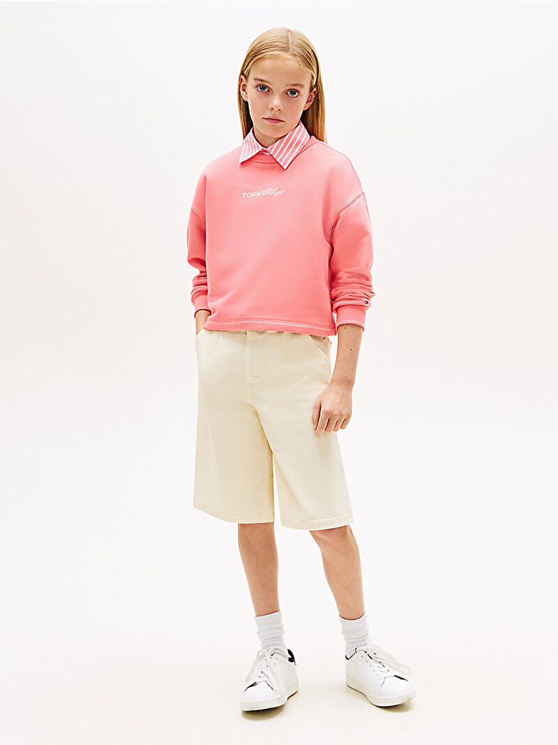 Kız Çocuk Glitter Tommy Crew Sweatshirt Pembe KG0KG09128TIE