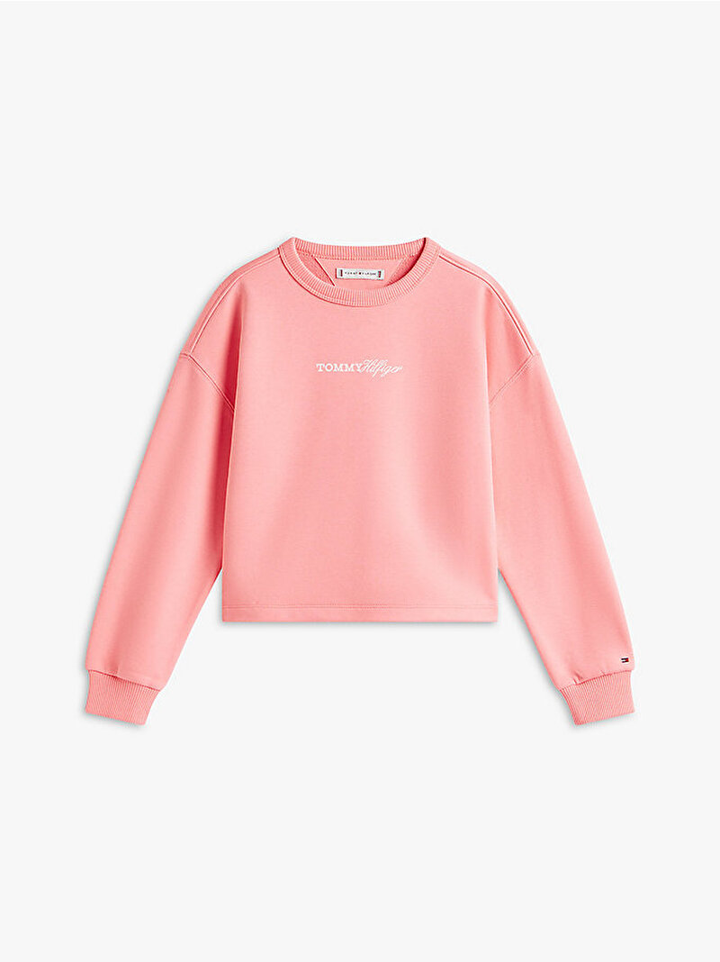 Kız Çocuk Glitter Tommy Crew Sweatshirt Pembe KG0KG09128TIE