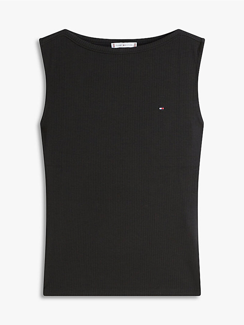 Kadın 5X2 Rib Slim Boat Neck T-shirt Siyah WW0WW47807BDS