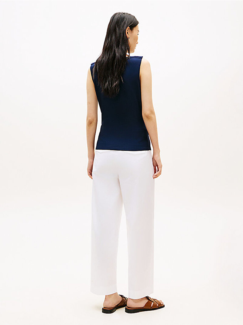 Kadın 5X2 Rib Slim Boat Neck T-shirt Lacivert WW0WW47807C1G