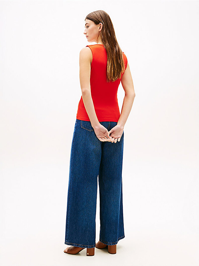 Kadın 5X2 Rib Slim Boat Neck T-shirt Kırmızı WW0WW47807SNE