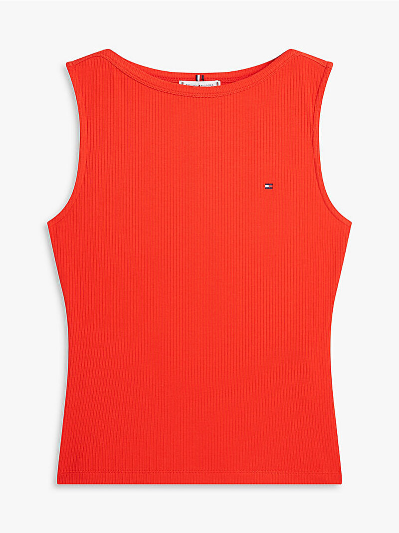 Kadın 5X2 Rib Slim Boat Neck T-shirt Kırmızı WW0WW47807SNE