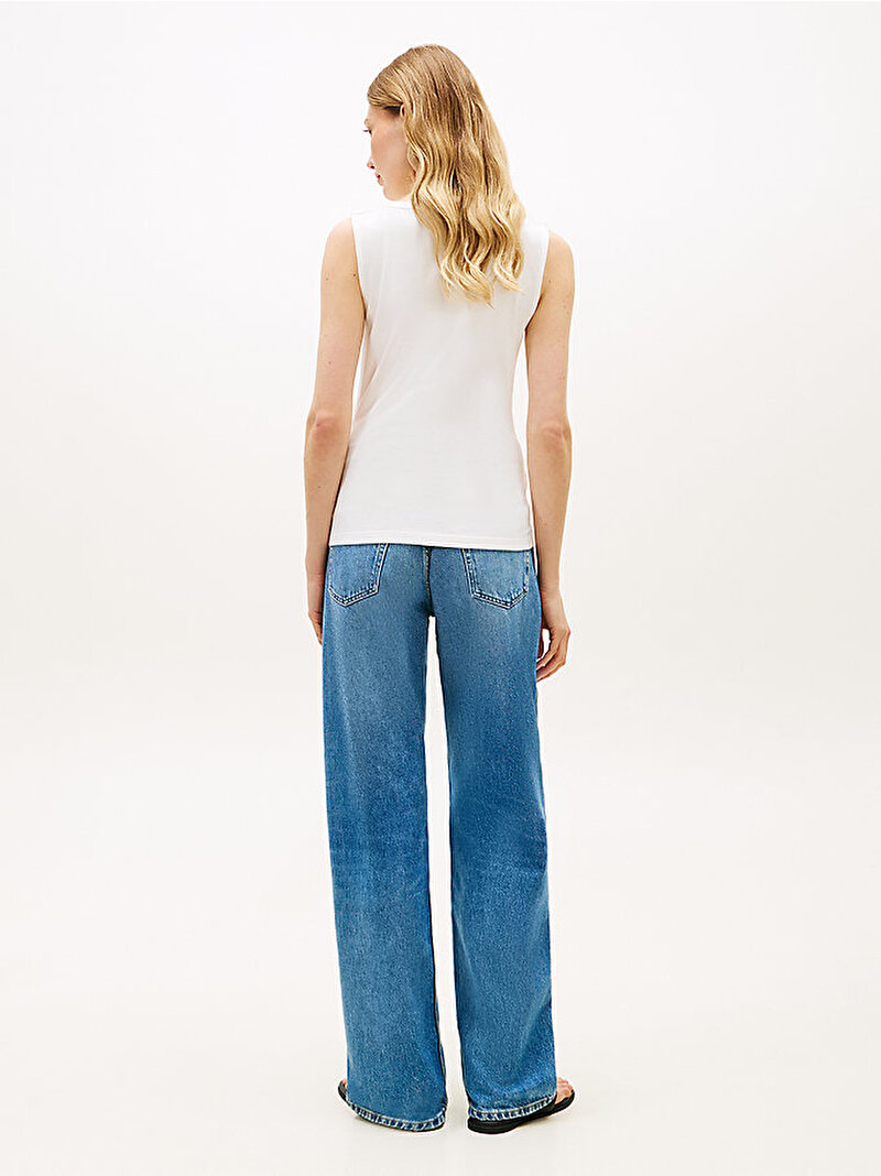 Kadın 5X2 Rib Slim Boat Neck T-shirt Ekru WW0WW47807YBL