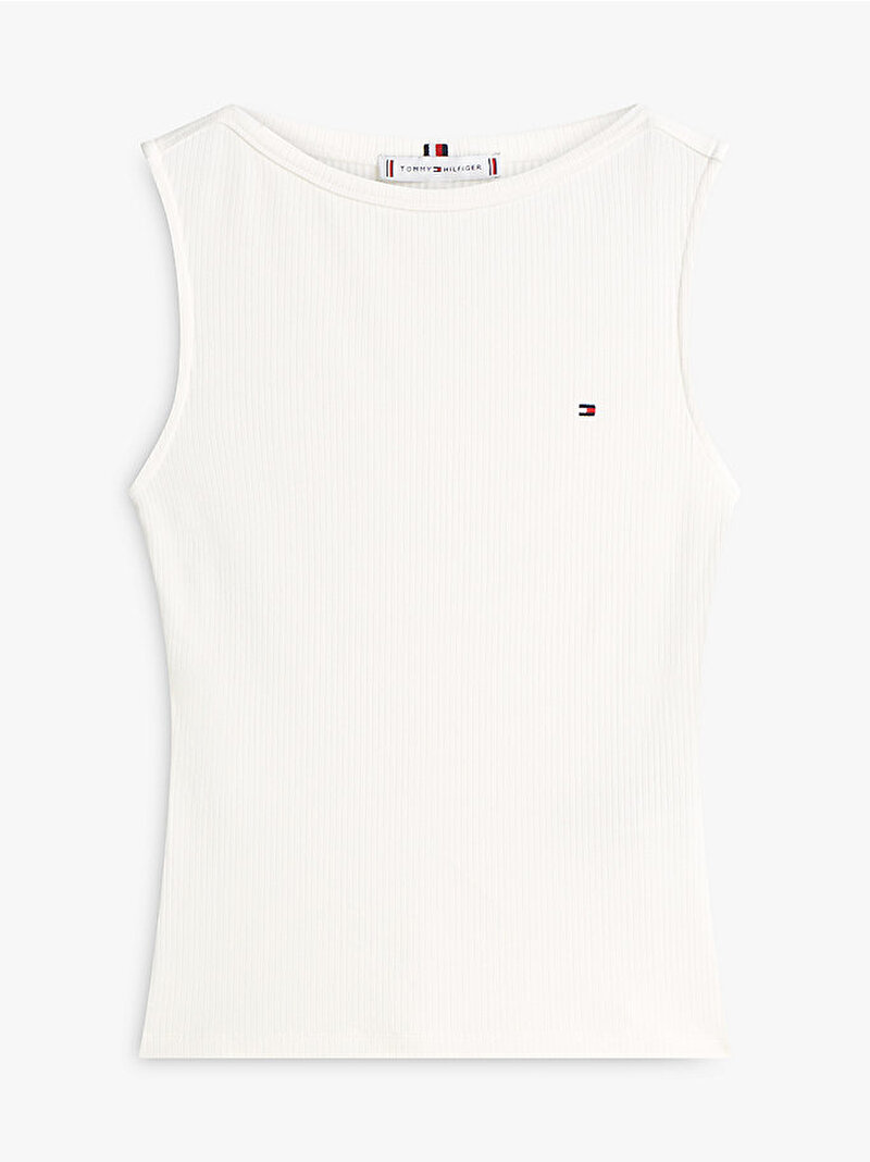 Kadın 5X2 Rib Slim Boat Neck T-shirt Ekru WW0WW47807YBL