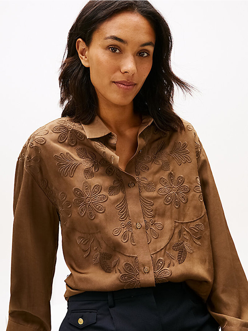 Kadın Embroidery Modern Gömlek Taba WW0WW48187R07