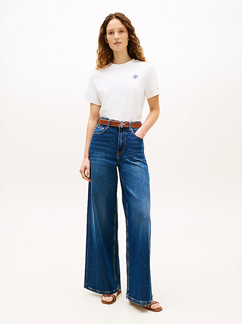 Kadın TH Regular C-neck T-shirt Ekru WW0WW48699YBL