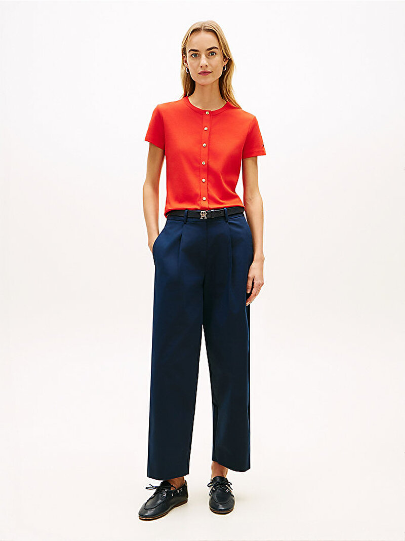 Kadın Gold Button Slim T-shirt Kırmızı WW0WW48709SNE