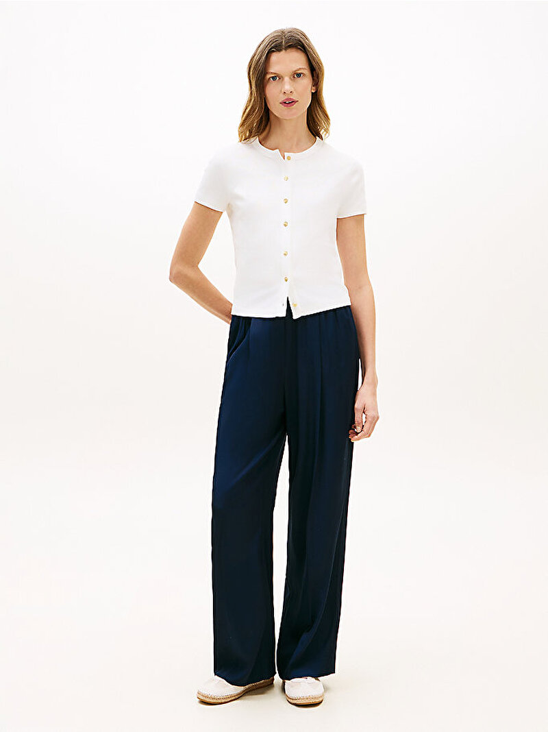 Kadın Gold Button Slim T-shirt Ekru WW0WW48709YBL