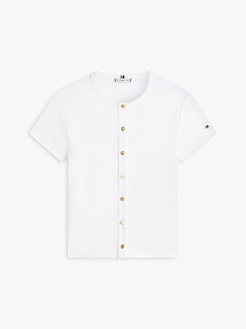Kadın Gold Button Slim T-shirt Ekru WW0WW48709YBL
