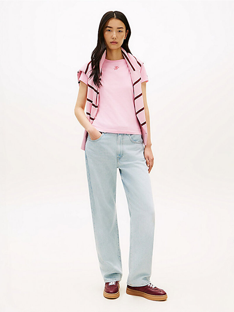 Kadın TH Slim T-shirt Pembe WW0WW48710TOL