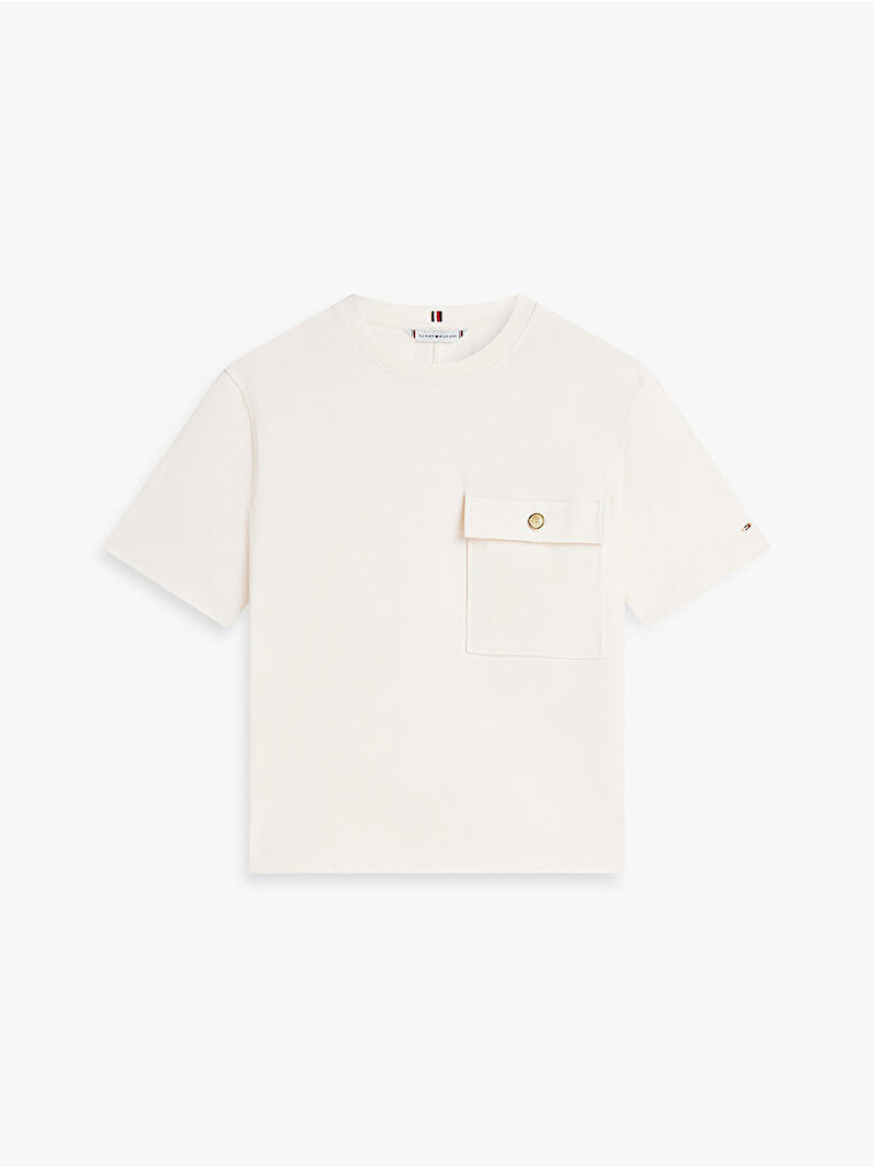 Kadın Gold Button Long T-shirt Beyaz WW0WW49249AEF