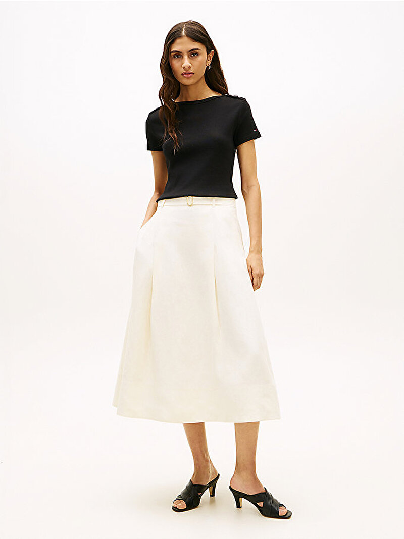 Kadın Gold Button Long T-shirt Siyah WW0WW49250BDS