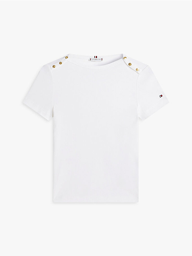 Kadın Gold Button Long T-shirt Ekru WW0WW49250YBL