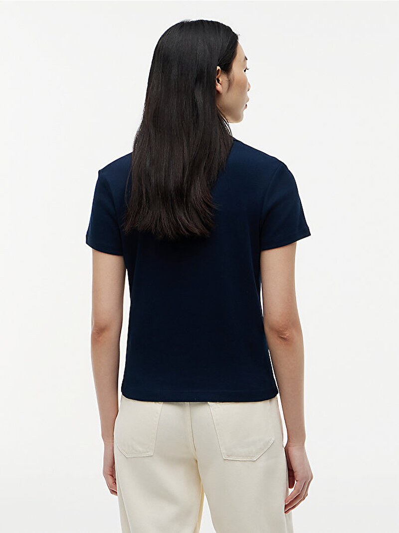 Kadın Gold Button Slim T-shirt Lacivert WW0WW49252C1G