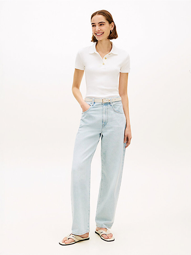 Kadın Gold Button Slim T-shirt Ekru WW0WW49252YBL