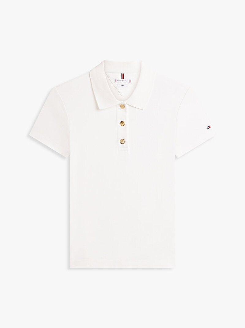 Kadın Gold Button Slim T-shirt Ekru WW0WW49252YBL