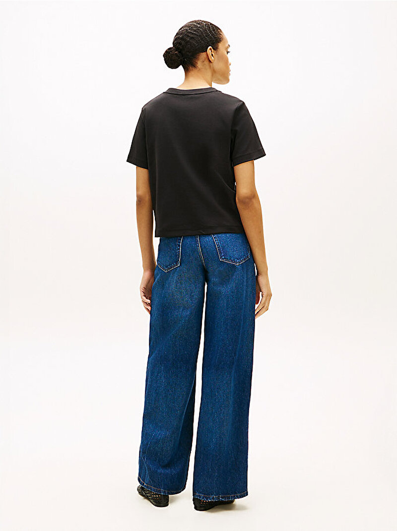 Kadın Interlock Boxy C-neck T-shirt Siyah WW0WW49646BDS