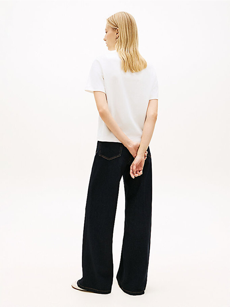 Kadın Interlock Boxy C-neck T-shirt Ekru WW0WW49646YBL