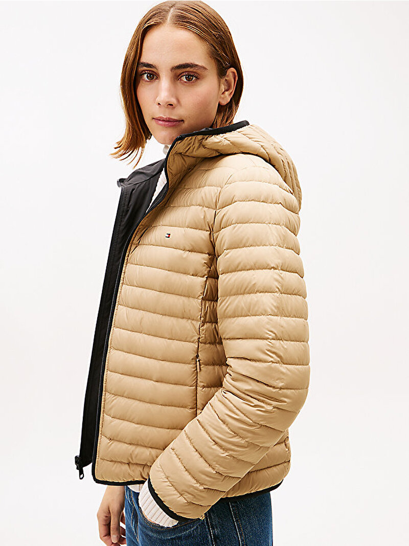 Kadın Stretch Naylon Reversible Puffer Mont Siyah WW0WW47754BDS