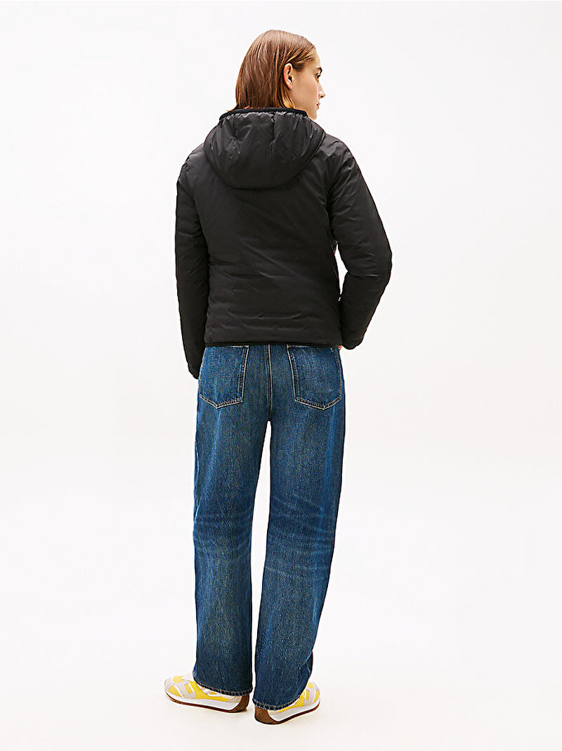 Kadın Stretch Naylon Reversible Puffer Mont Siyah WW0WW47754BDS