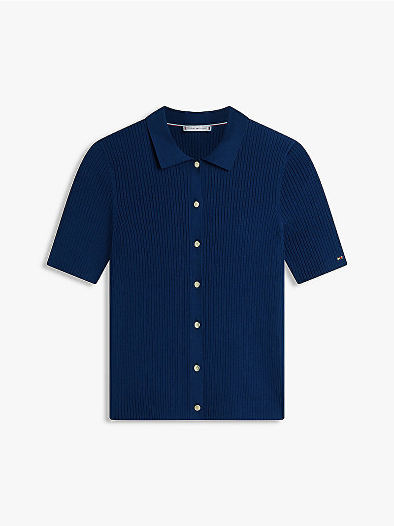 Kadın Rayon Rib Slim Polo Yaka Hırka Lacivert WW0WW48482C1G