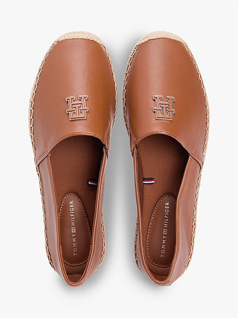 Kadın TH Logo Leather Espadril Kahverengi FW0FW09246GP4