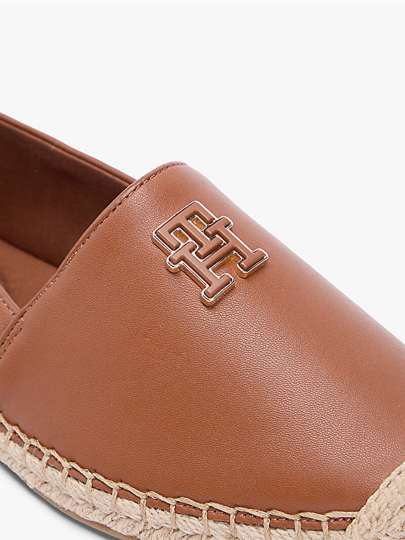 Kadın TH Logo Leather Espadril Kahverengi FW0FW09246GP4