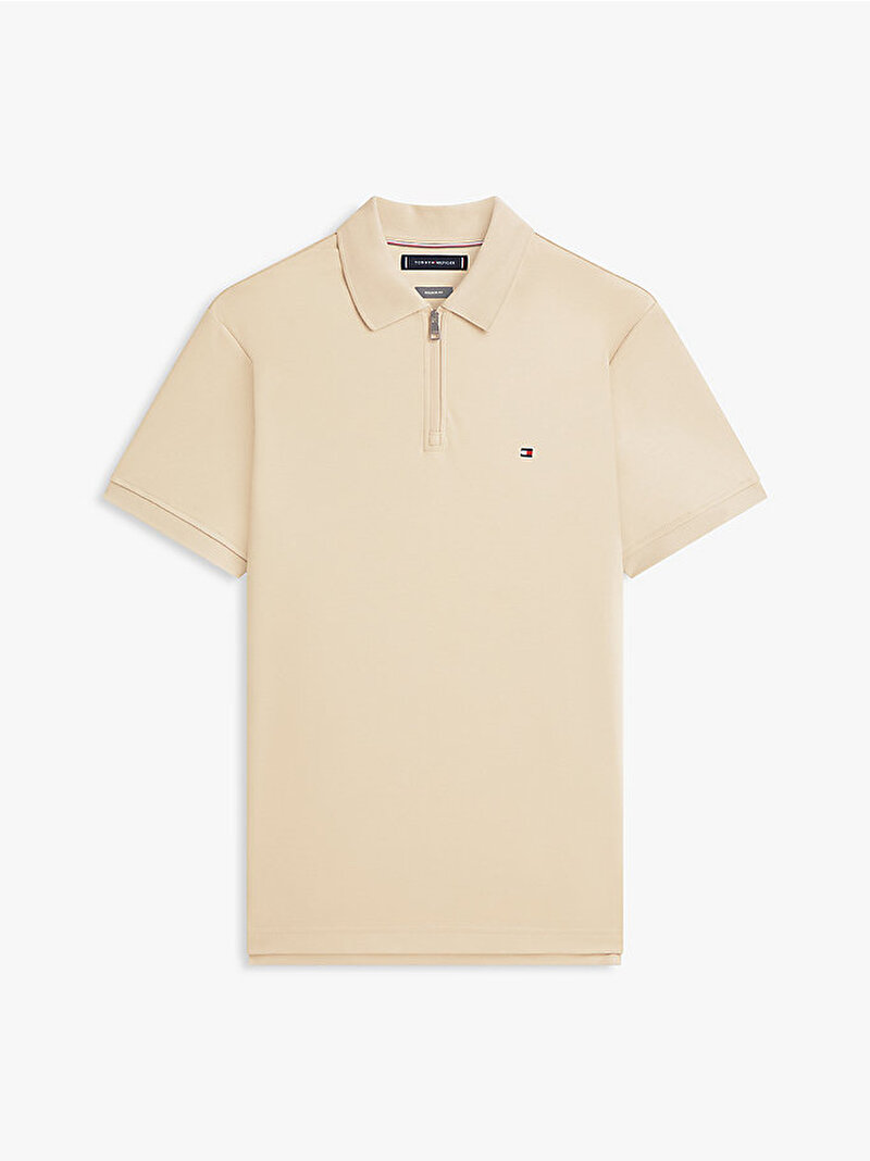 Erkek Interlock Zip Regular Polo T-shirt Bej MW0MW42758RBT