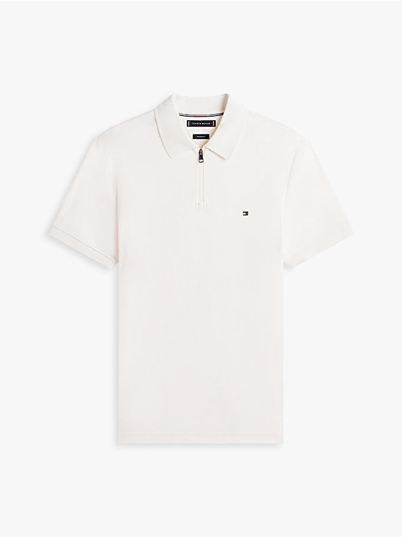 Erkek Interlock Zip Regular Polo T-shirt Beyaz MW0MW42758Z00