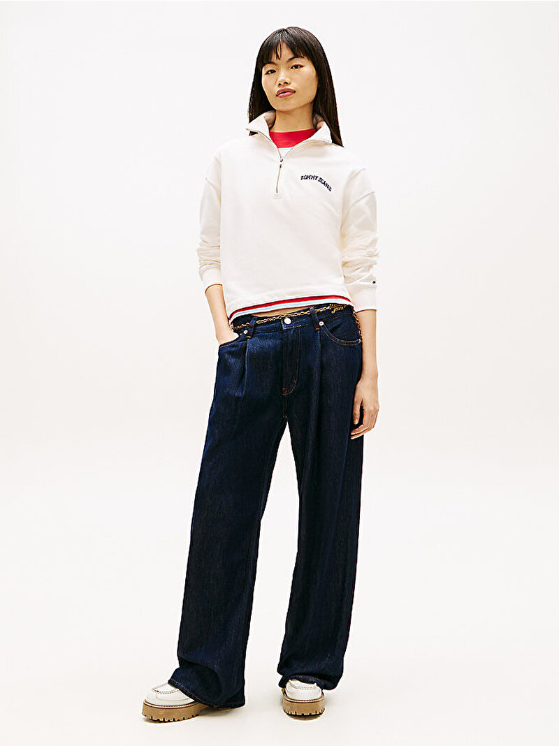 Kadın TJW Relax Varsity Sweatshirt Beyaz DW0DW22364YBH