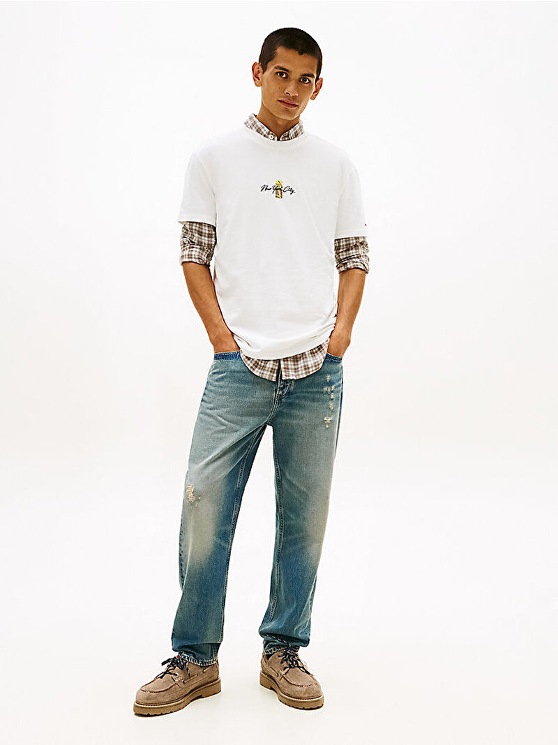 Erkek TJM Regular Sign Block T-shirt Ekru DM0DM22532YBL