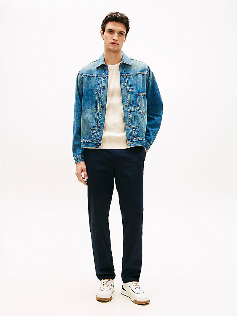 Erkek Trucker Denim Ceket Mavi MW0MW418781BA