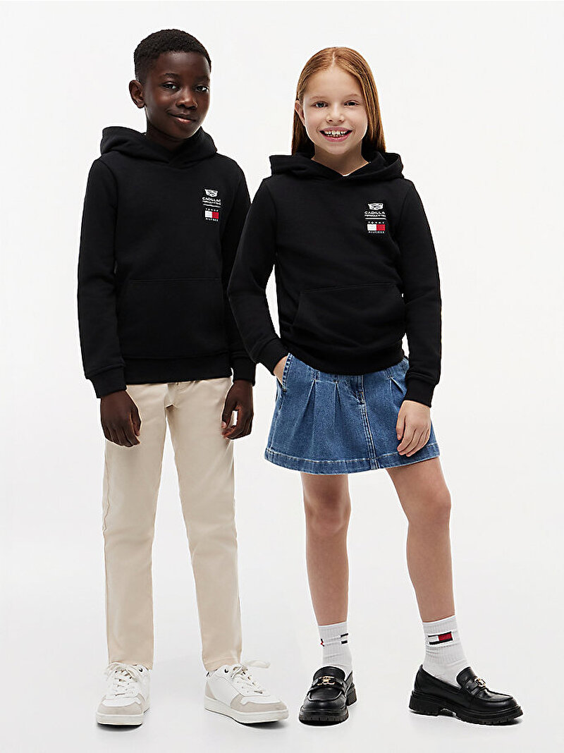 Çocuk Unisex TH X CF1 Logo Hoodie Siyah KS0KS00777BDS
