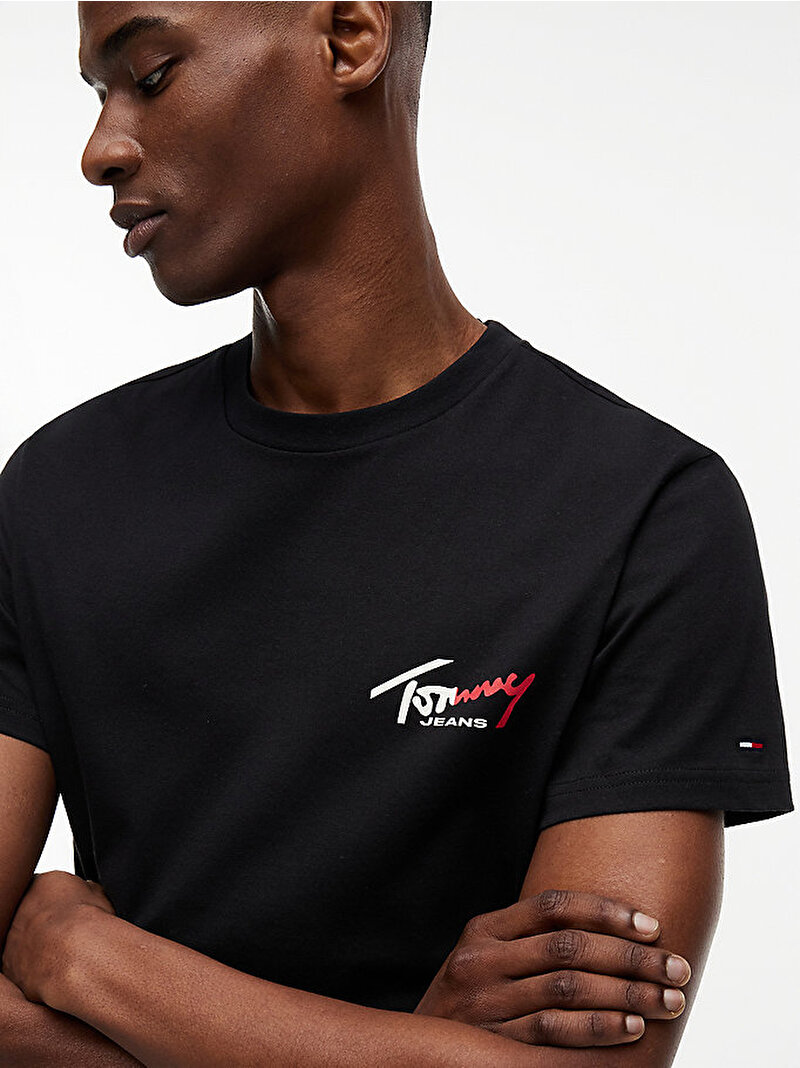 Erkek TJM Slim Sign Chest T-shirt Siyah DM0DM22538BDS