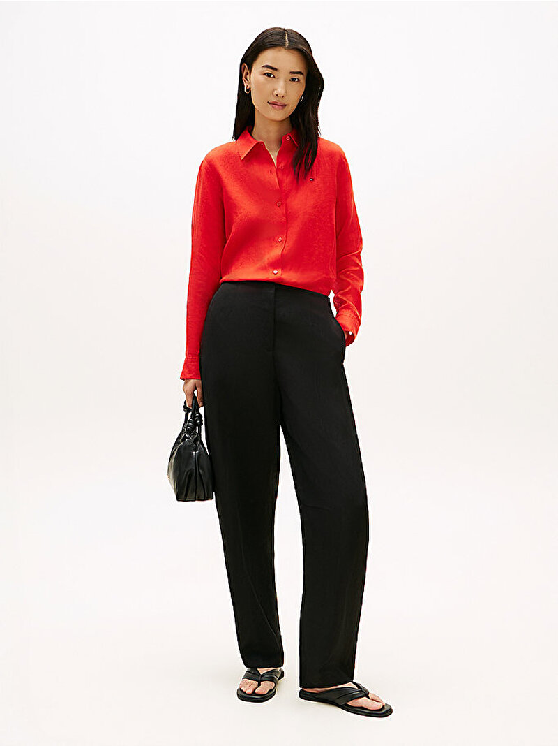 Kadın Essential Linen Relaxed Gömlek Kırmızı WW0WW44679SNE