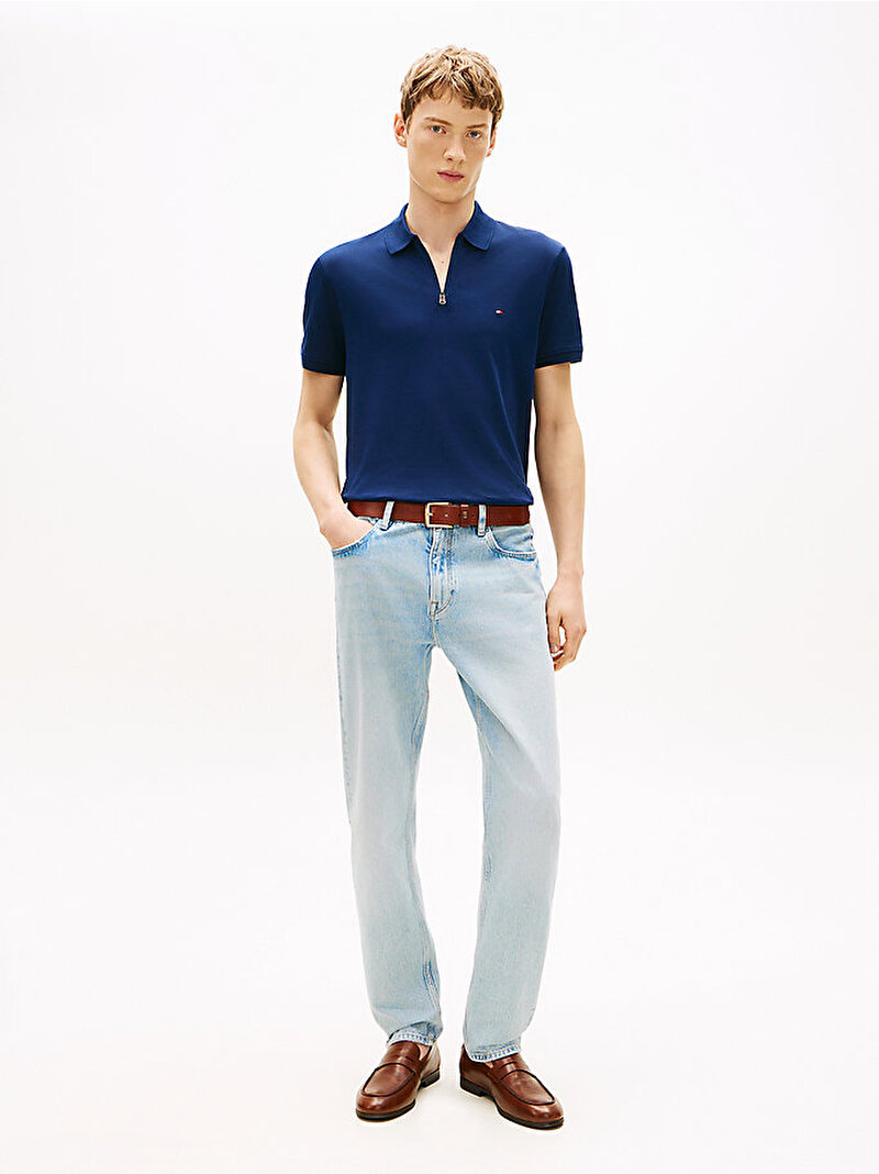 Erkek Interlock Zip Regular Polo T-shirt Lacivert MW0MW42758DCC