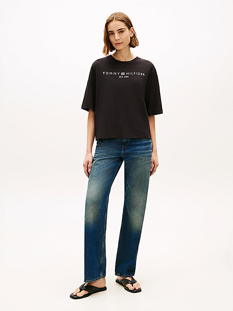 Kadın Corp Logo Trapeze T-shirt Siyah WW0WW47811BDS