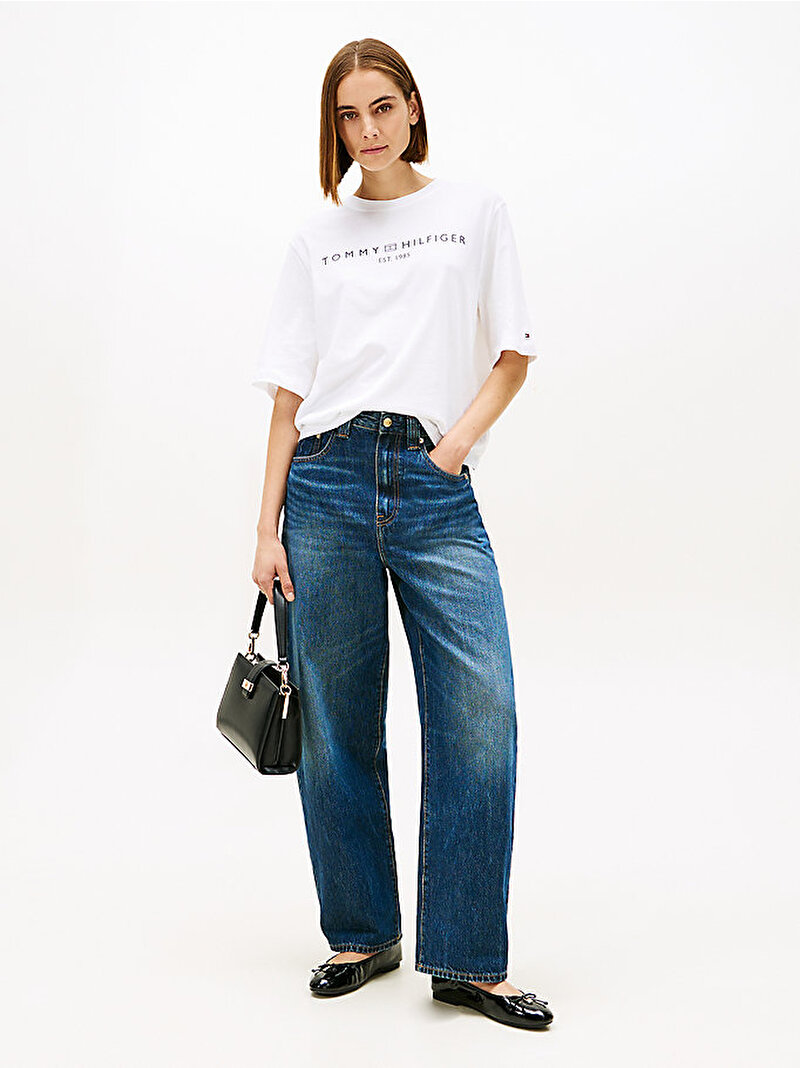 Kadın Corp Logo Trapeze T-shirt Beyaz WW0WW47811YCF