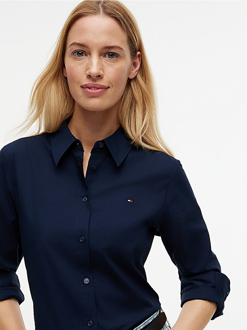 Kadın Cotton Stretch Regular Gömlek Lacivert WW0WW4357702G