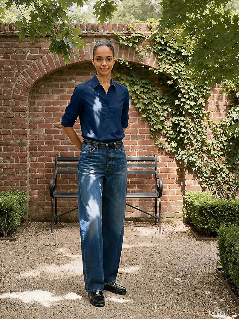 Kadın Cotton Stretch Regular Gömlek Lacivert WW0WW4357702G