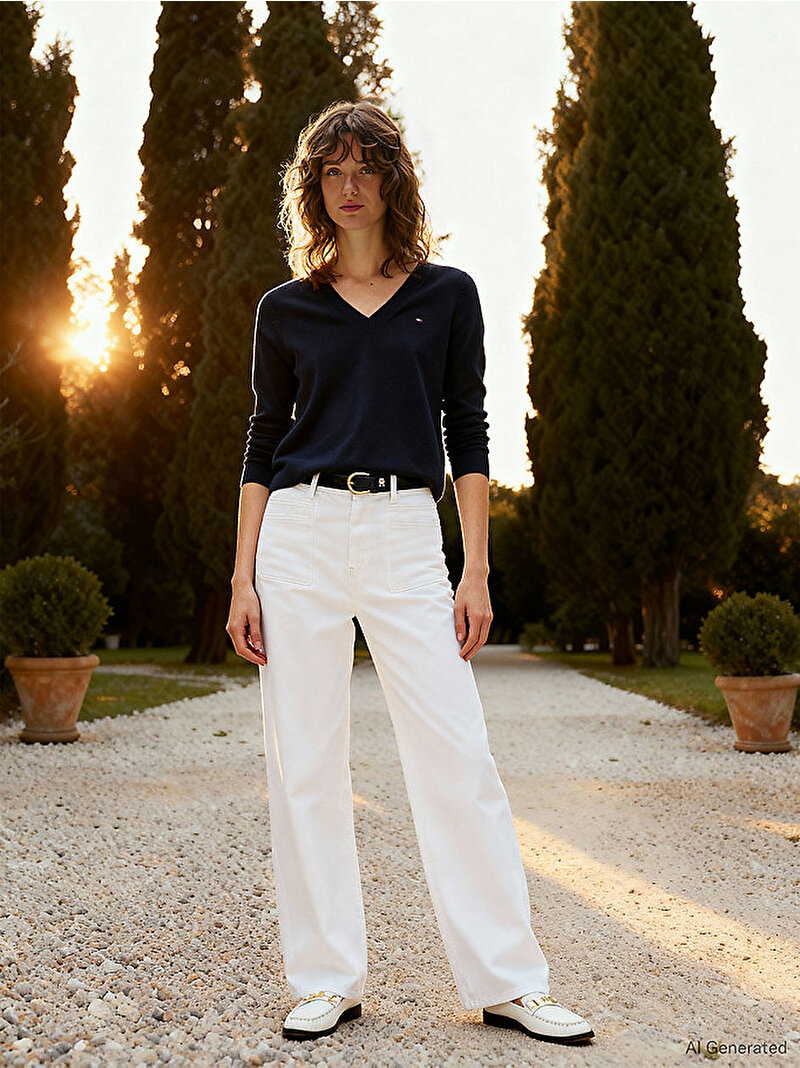 Kadın Co Jersey Stitch Kazak Lacivert WW0WW42049DW5