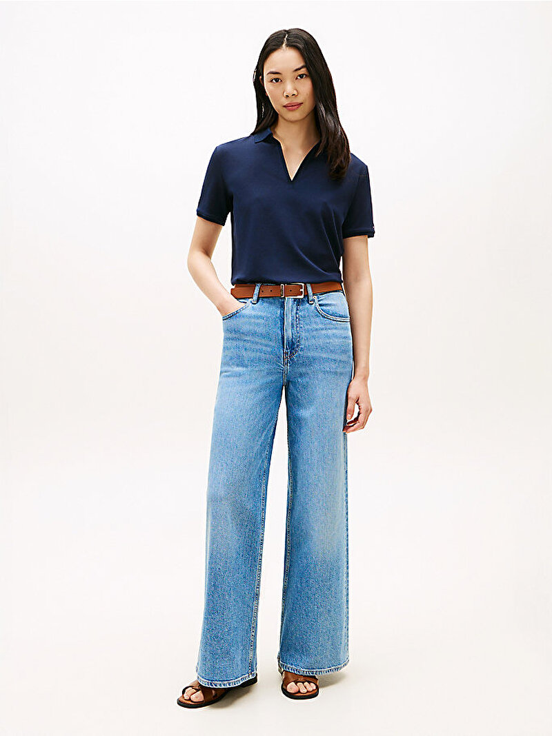 Kadın Lyocell Pique Open Polo T-shirt Lacivert WW0WW48720C1G