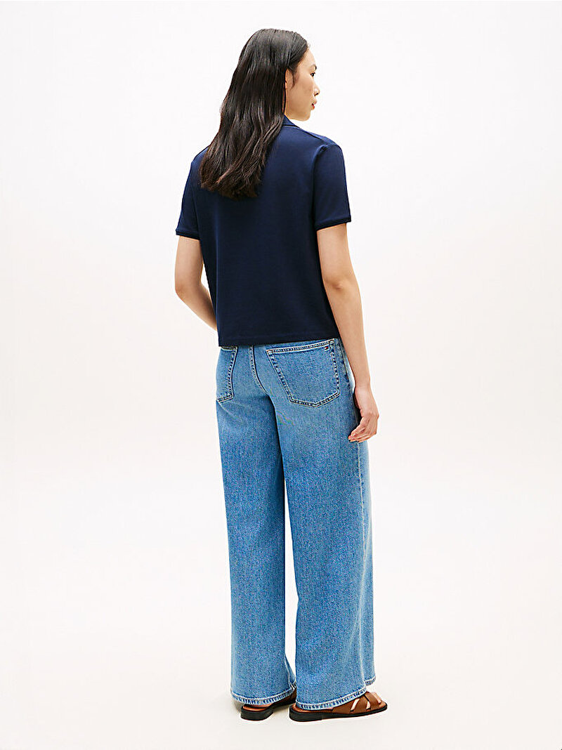 Kadın Lyocell Pique Open Polo T-shirt Lacivert WW0WW48720C1G