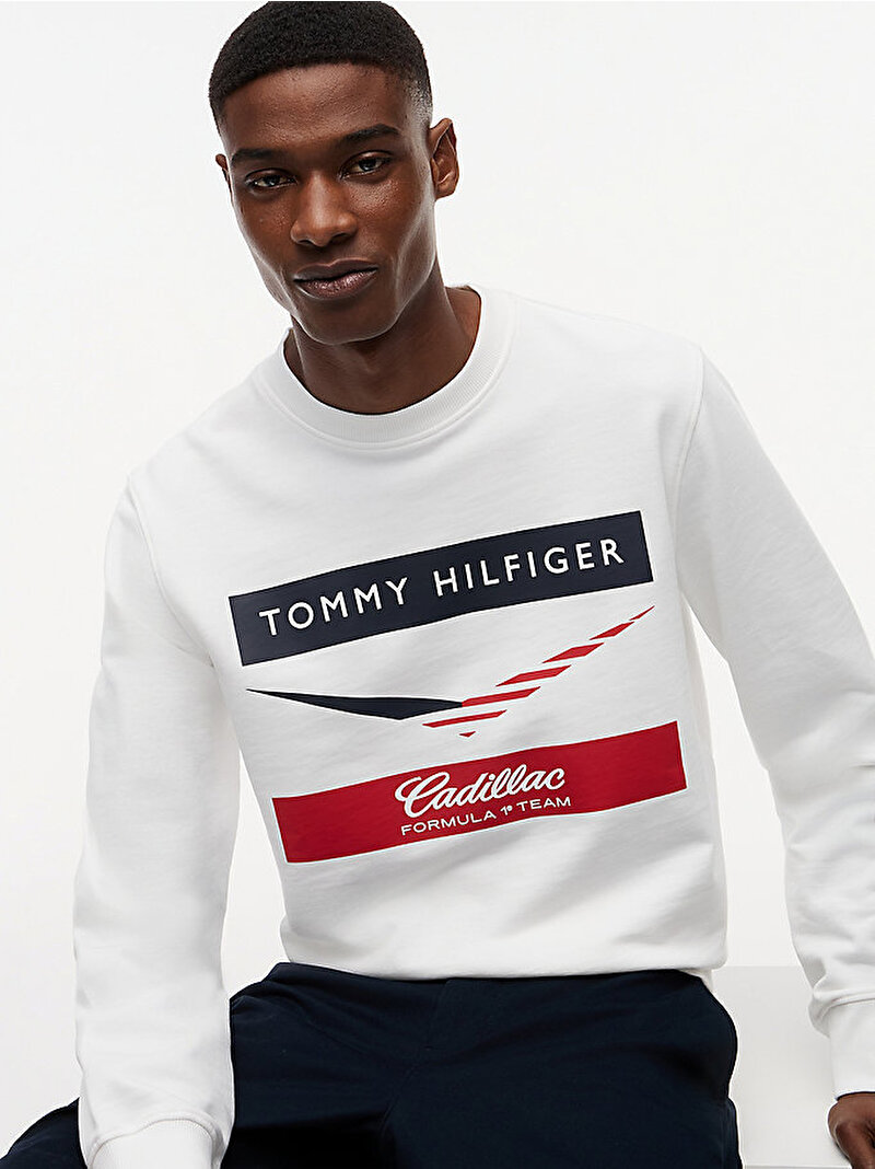 Unisex TH X CF1 Chevron Sweatshirt Beyaz MN0MN00080YBR
