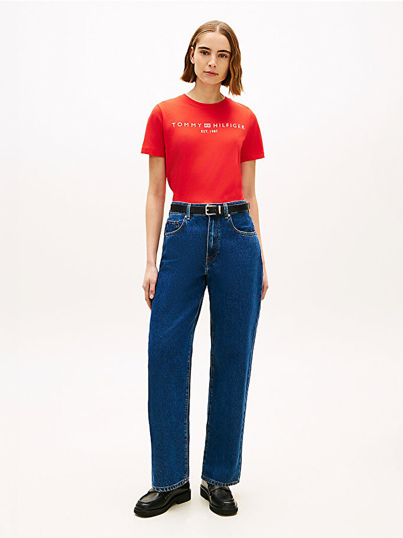 Kadın Regular Corp Logo C-neck T-shirt Kırmızı WW0WW40276SNE
