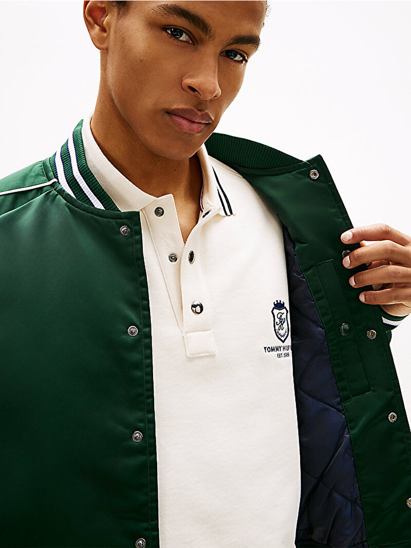 Erkek Nylon Varsity Bomber Ceket Yeşil MW0MW42517MBN